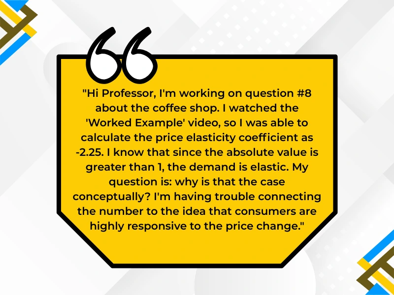 Student asking professor for clarity on elasticity, exploring how to get McGraw Hill Connect answers.