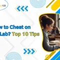 How to Cheat on MyStatLab with top 9 tips shown alongside a student working on laptop.